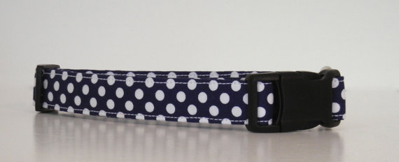 Hochzeit - Navy Polka Dot Dog Collar Wedding Accessories Made to Order