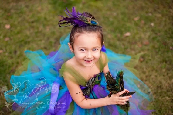 Mariage - Peacock Flower Girl Dress Blue Green Purple Flower Girl Dress Baby Girls Toddler Dress Tulle Peacock Wedding Dress by American Blossoms