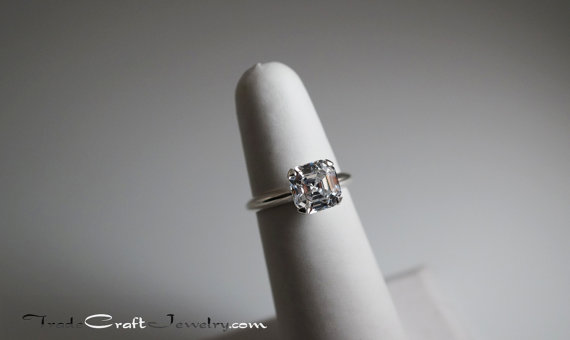 Свадьба - 3 Carat 8.3mm Asscher Cut CZ Engagement Ring Sterling Silver Cubic Zirconia Promise Ring Right Hand Solitaire Faux Diamond Simulant Size 3-9