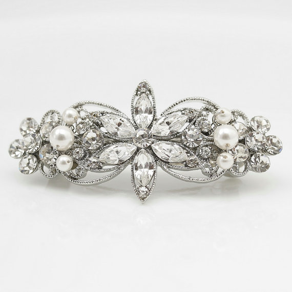 Mariage - Crystal Bridal Hair Clip Bridal Jewelry Wedding Jewelry Pearl Bridal hair