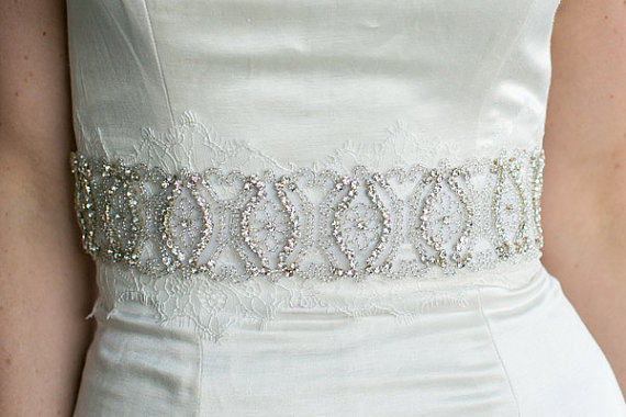 Hochzeit - Crystal Rhinestone Wedding Sash, Belt Diamonds Crystals Pearls, Sparkly Crystal Sash - Style SA600
