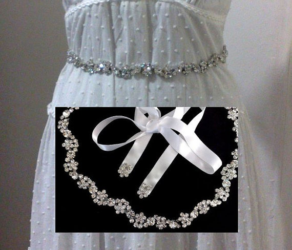 Свадьба - Woodland Wedding Sash, Crystal Bridal Sash, Floral Sash, Dress Jewelry, Rhinestone Sash, ROXANNA
