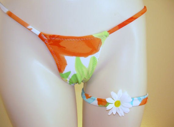 Wedding - Bridal Panty and Matching Garter for Tropical Wedding Lingerie
