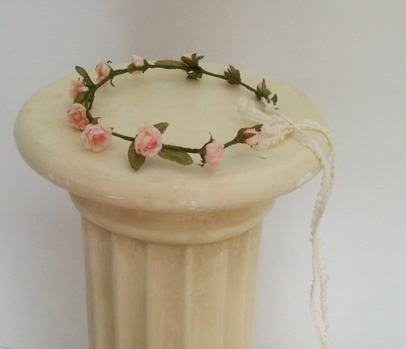Hochzeit - Wedding hair accessories Bridal floral crown victorian pink peach hair wreath headpiece AmoreBride flower girl halo woodland baby headband