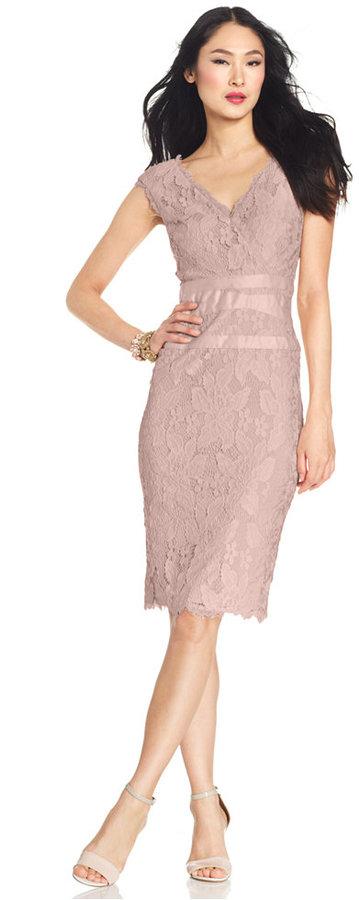 Mariage - Adrianna Papell Cap-Sleeve Scalloped Lace Sheath