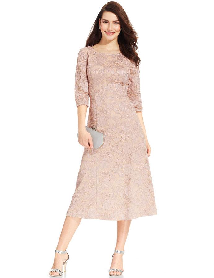 زفاف - Alex Evenings Embroidered Lace Tea-Length Dress