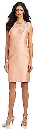 Wedding - Kay Unger Shantung Beaded Floral Lace Shift Dress