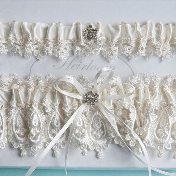 Hochzeit - Wedding Garter Set,  Lingerie, Garters, Bridal Garters, Weddings Garter in Ivory  Heirloom Venice Wedding Lace