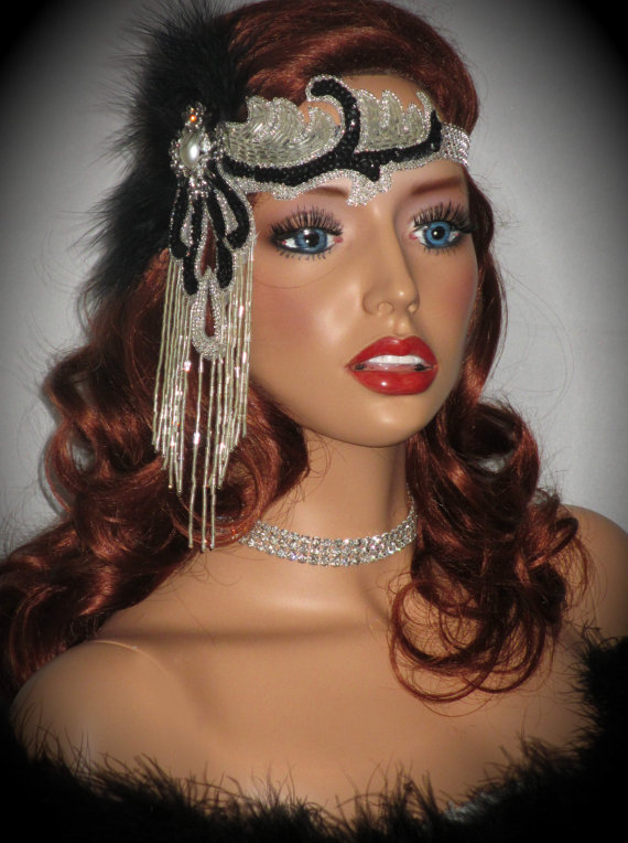 Hochzeit - ART DECO DAZZLE - Exquisite 20s Art Deco Flapper Headband, Black And Silver Crystal Gatsby Headband, 20s Deco Headband, Gatsby Old Hollywood