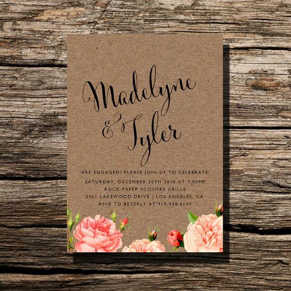 Mariage - Engagement Party Invitation, Kraft Floral Calligraphy Invite Couples Shower, Engagement Dinner,  Dinner DIY Printable Wedding Invite