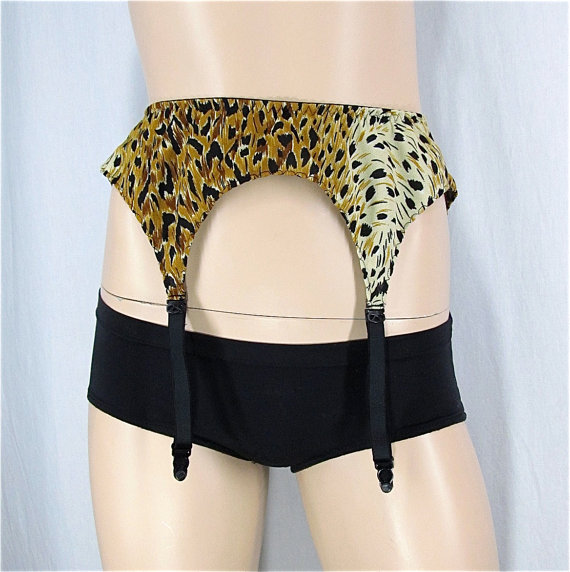 زفاف - Vintage Garter Belt SMALL Leopard Print Pin Up Lingerie Cheetah Print Animal Print Suspenders for Stockings Burlesque Bridal Gift for Her