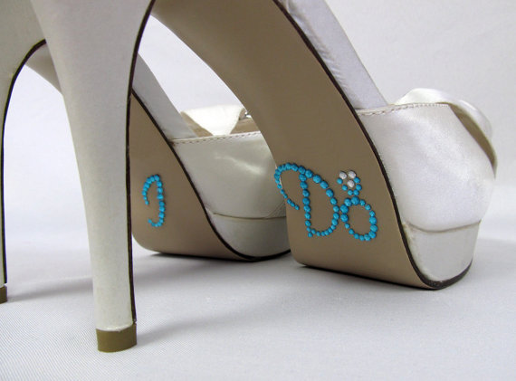 زفاف - I Do Shoe Stickers - AQUA & Clear ENGAGEMENT RING Shoe Decal - Rhinestone I Do Wedding Shoe Stickers for your Bridal Shoes