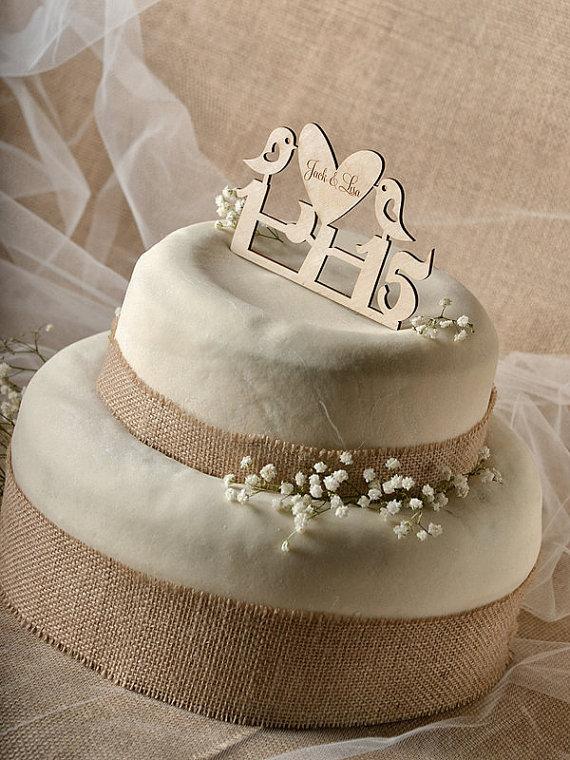 Wedding - Rustic Cake Topper, Wood Cake Topper, Lovebirds Cake Topper, Wedding Date Cake Topper, Wedding Cake Topper, Love cake topper