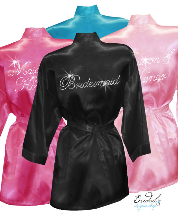 Wedding - Satin Bridesmaid Robe with Crystal Rhinestones for the Bride, Bridesmaid, Maid of Honor, Mother of the Bride & Mother or the Groom