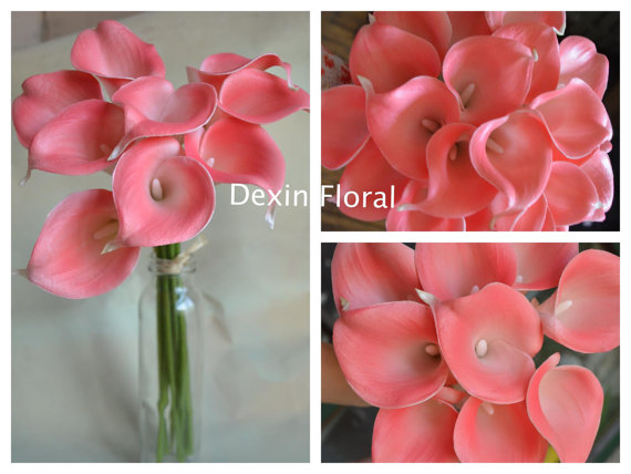 Hochzeit - NEW!! 9pcs Natural Real Touch Coral Calla Lily Stem or Bundle for Wedding Bridal Bouquets, Centerpieces, Decorations