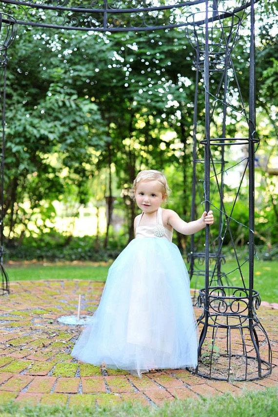 Wedding - Reserved for Erika and Lisa---Blue Flower Girl dress--Vintage Style--Something Borrowed Something Blue--Perfect for Weddings