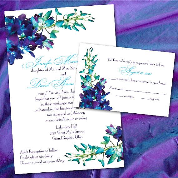 Wedding - Custom Blue Orchid Wedding Invitations