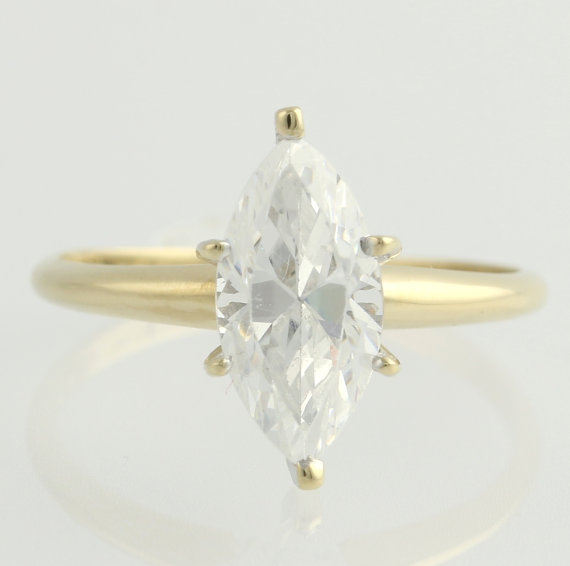 زفاف - Cubic Zirconia Solitaire Engagement Ring - 10k Yellow & White Gold CZ Marquise F2223