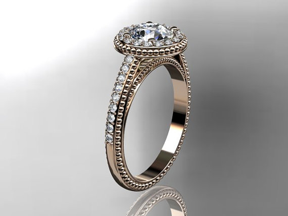 Mariage - 14kt  rose gold diamond unique engagement ring,wedding ring ADER104