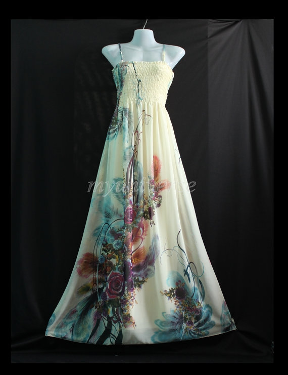 Свадьба - Plus SIze Maxi Dress Wedding Gown Ivory Bridesmaid Dress Prom Summer Sundress Floral Evening Dress