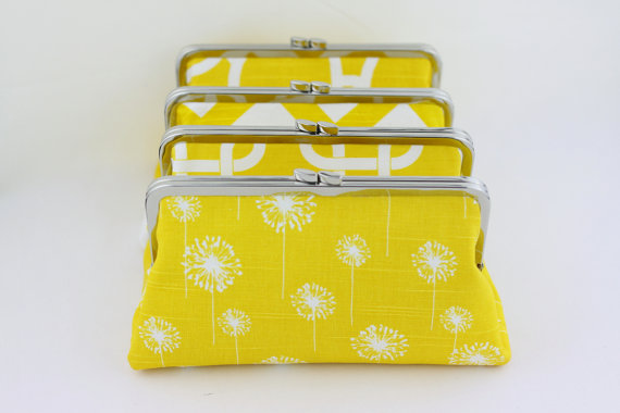 Wedding - Lemon Wedding Clutch in Various Patterns / Yellow Bridesmaids Clutches / Design Your Own Clutch - Set of 6