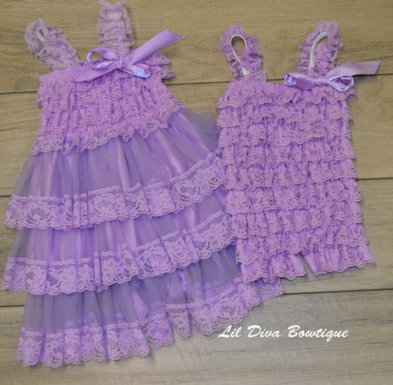 زفاف - Matching Sisters Dress and Romper- Elegant Lilac Lace Dress & Romper Baby-Toddler-Photograpy prop-Flower girl dress