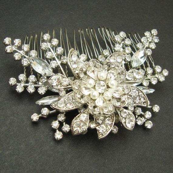 Hochzeit - Bridal Hair Comb, Vintage Style Wedding Comb, Bridal Hair Accessories, Art Deco Crystal Hair Comb, Bridal Head Piece, STARGAZER III