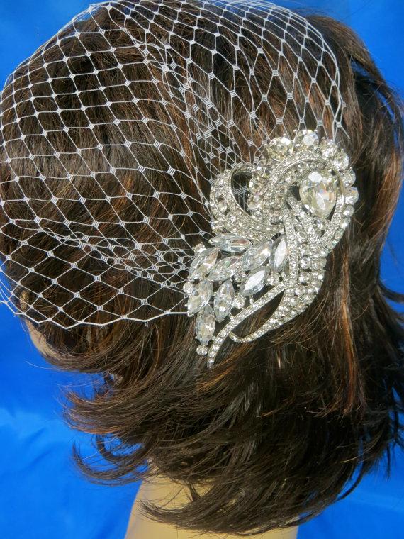 Hochzeit - Bridal Rhinestone Veil, Bridal Bandeau Veil, Wedding Blusher Veil, Birdcage Bridal Veil