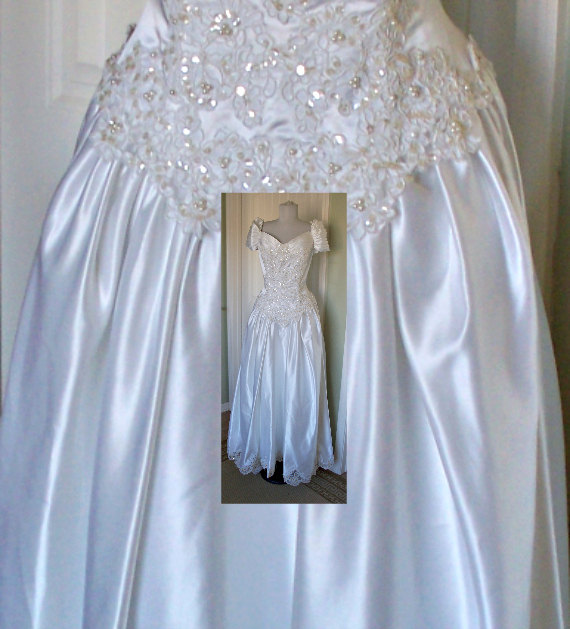 Hochzeit - Vintage 90s Alfred Angelo Wedding dress sequins, bead work