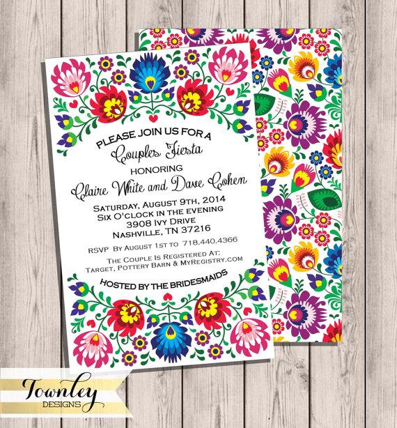 Свадьба - Fiesta Couples Shower Invitation, 5x7, Bridal Shower, Engagement Party, Couples Shower, Fiesta, Folk, Digital