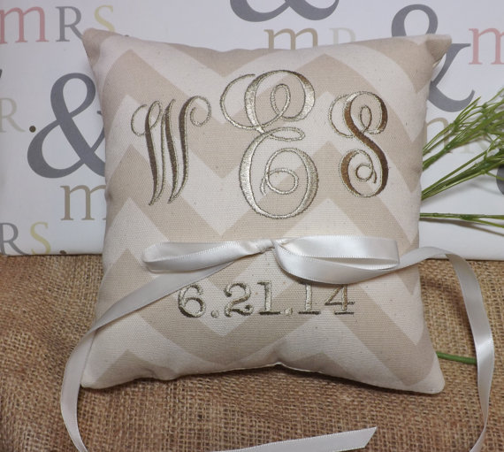 Monogrammed Ring Bearer Pillow, Ring Pillow, Chevron Ring Pillow