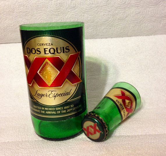 Hochzeit - Dos Equis Shot Glass Chaser Set. Recycled Glass Bottle. Man Cave. Groomsmen Gift.