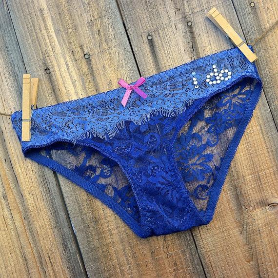 Hochzeit - Personalize Romantic Something Blue BRIDAL lingerie that says I DO in rhinestones underwear panty undie -  size XLarge -Ships in 24hrs
