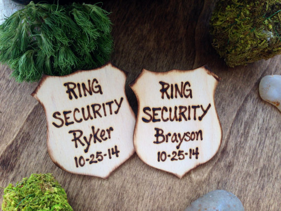 Wedding - Police Style Ring Security Badge SET of 2 Badges Personalized with NAMES and Wedding Date Lapel Pin for Ring Bearer Usher Junior Groomsman