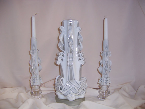 زفاف - Unity candle, white and silver