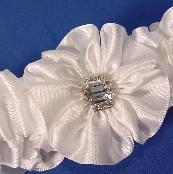 Mariage - BASHFUL BRIDE BLING wedding garter in white a Peterene  design Rhinestones and Crystals