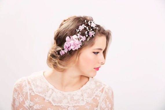 Hochzeit - wedding accessories, bridal flower crown, wedding headpiece, head wreath in purple, hair accessories, bridal, flower girl