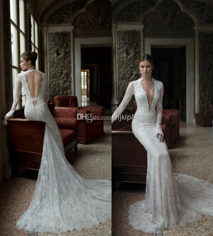 Свадьба - Sexy Deep V-Neck Lace Backless Mermaid Berta Bridal Long Sleeve Wedding Dresses Ruffles Wedding Gowns Pretty Bridal Open Back Wedding Dress Online with $122.19/Piece on Hjklp88's Store 