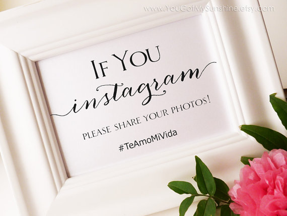 Mariage - Instagram Wedding Sign - Lets Get Social - Facebook Twitter - custom hashtag sign for wedding guests - Calligraphy Style - ANITA