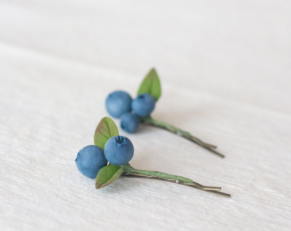 Wedding - Blue hair bobby pins - blue hair clips - rustic wedding - vegan gift - nature accessory - woodland wedding - vegan gift