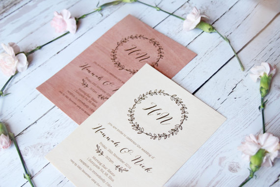 Mariage - Printable Wedding Invitations - Sweet Love - Personalised with your wedding details, Letterpress, hot foil pressed, wood invitation