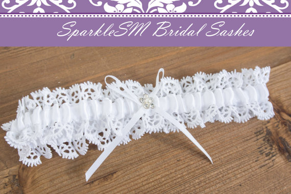زفاف - Wedding Bridal Garter, Bridal Garter Belt, White Garter, Lace Bridal Garter, SparkleSM Bridal Sashes - Margo