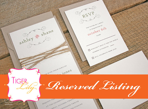 Wedding - Reserved Listing for Rustic Twine Wedding Invitation Set Final Balance for Mary L.