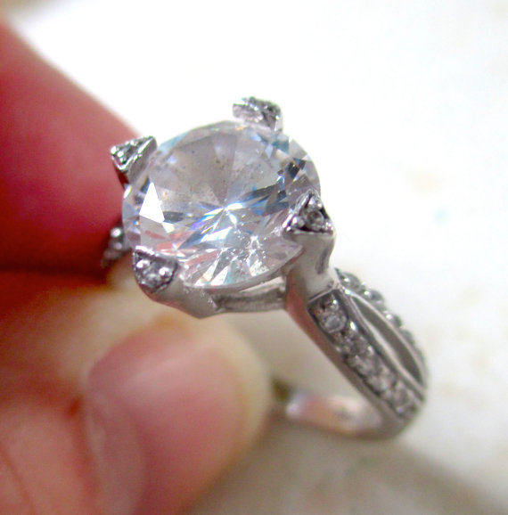 زفاف - Sterling Silver CZ Engagement Ring, Size 7