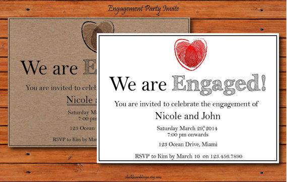 زفاف - Printable engagement invitation, Engagement Party invitation, custom chalkboard invite, Thumb print invites, 5*7 inches