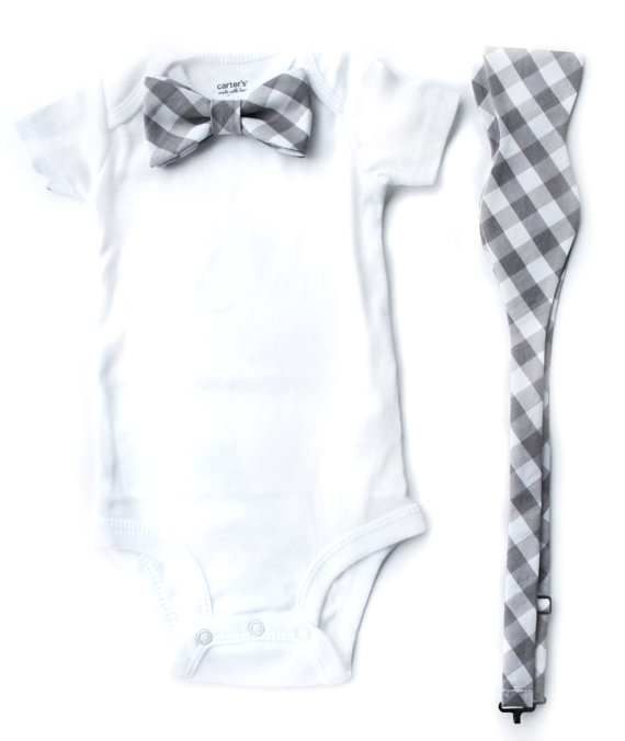Mariage - Father Son Bow Tie Sets - Grey Gingham - Father's Day