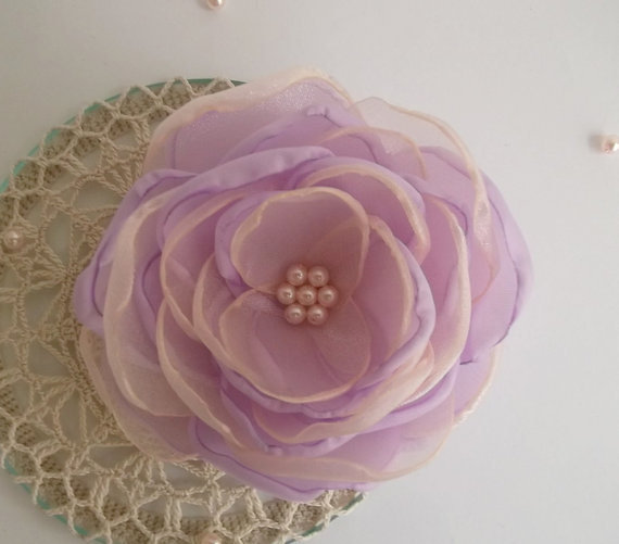 زفاف - Lilac Coral Pink fabric flower in handmade, Bridal hair dress shoe accessory, Bridesmaids, Weddings, Hair Shoe clip, Brooch, Flower girls