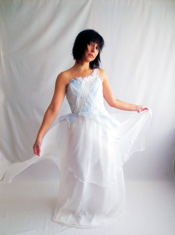 Light Blue Wedding Dress Silk Wedding Dress Fairy Wedding Dress