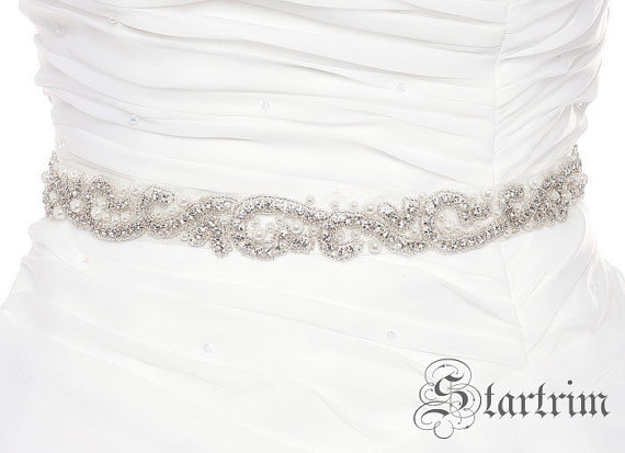 Hochzeit - SALE LOVELY Crystal wedding bridal pearl sash , belt
