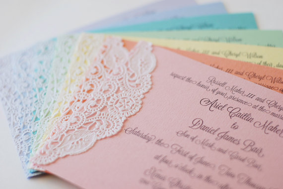 زفاف - Custom Pastel and Lace Doily Invitations - Shabby Chic - Handmade - Wedding - Baby or Bridal Shower  - Engagement Party